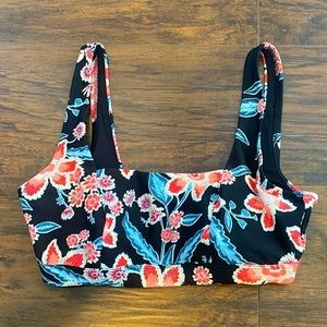 Like-New Old Navy Swim Bikini Top Black Neon Pink Floral Square Neck Size Medium